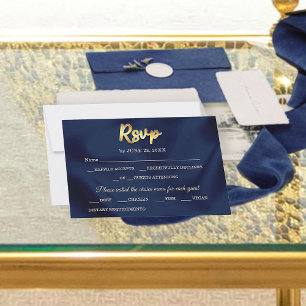 Enkel Elegant Trendig Marinblå & Guld Bröllopskomb OSA Kort