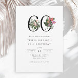 Enkel Elegant Tropical 60:e födelsedagen Inbjudningar<br><div class="desc">Den här 60:e födelsedagsinbjudan har en ren, sofistikerad design med en aning elegans. Siffran "60" visas på en framträdande plats i ett stort, snyggt serif-teckensnitt som är förskönat med vibranta tropiska blommor och lush-blad för att lägga till en spricka av färg och målade detaljer. Handflatan fronds, hibiscus, fikoner, blommar, mjältdjur,...</div>
