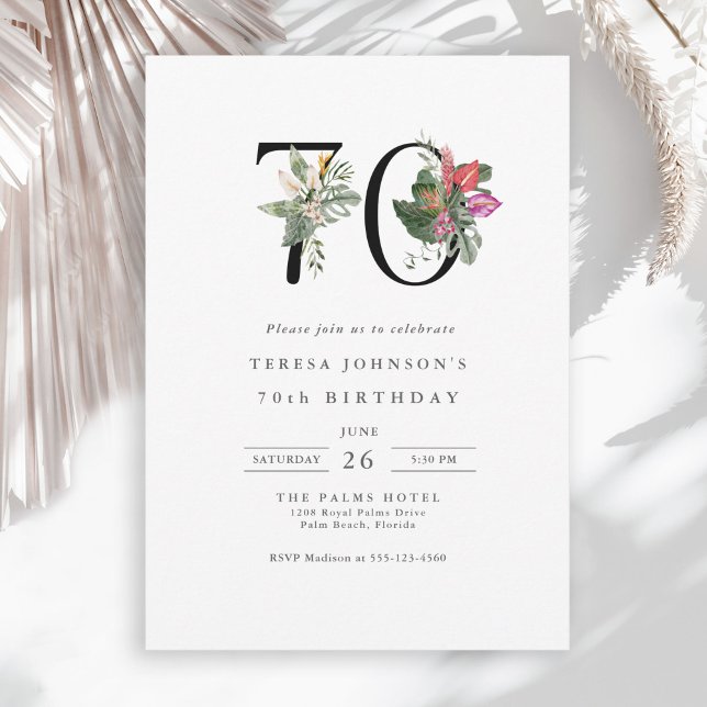 Enkel Elegant Tropical 70:e födelsedagen Inbjudningar (Available in both printed and instant download digital formats.)