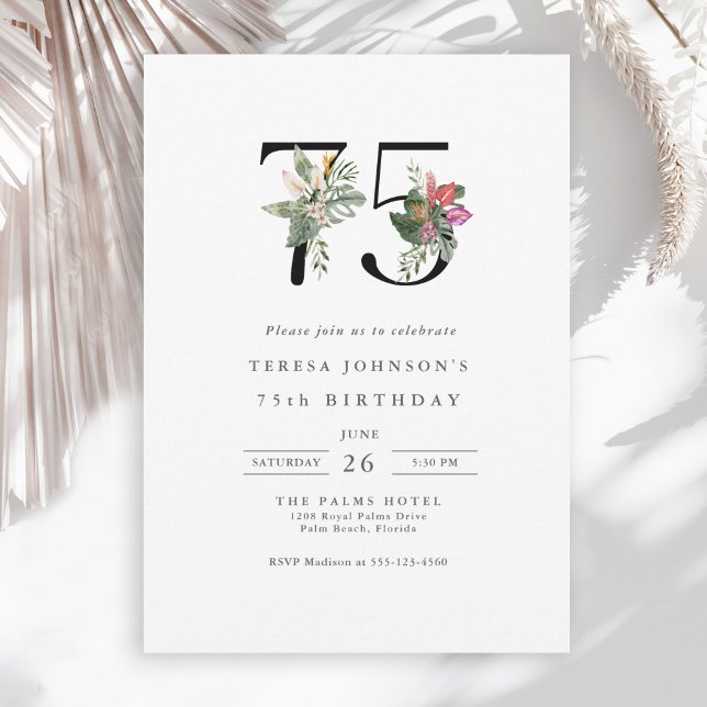 Enkel Elegant Tropical 75:e Birthday Inbjudningar (Available in both printed and instant download digital formats.)
