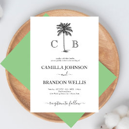 Enkel Elegant Tropical Handflatan Monogram Bröllop Inbjudningar