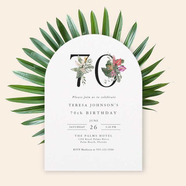 Enkel Elegant Tropisk 70-årsfest Inbjudningar (Available in both printed and instant download digital formats.)