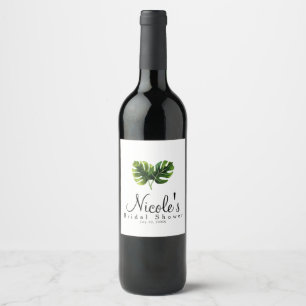 Enkel Elegant Tropisk Palmblad Bröllop Chic Vinflaska Etikett