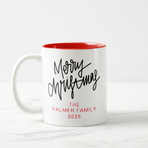 Enkel Elegant Typografi Jul Familjen Namn Två-Tonad Mugg