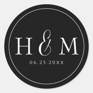 Enkel Elegant Typografi Monogram Bröllop Runt Klistermärke