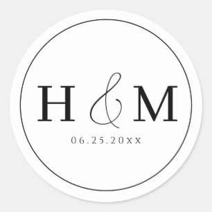 Enkel Elegant Typografi Monogram Bröllop Runt Klistermärke