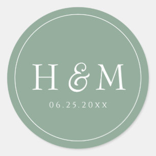 Enkel Elegant Typografi Monogram Bröllop Runt Klistermärke