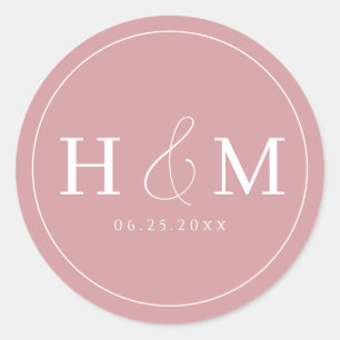 Enkel Elegant Typografi Monogram Bröllop Runt Klistermärke