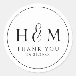 Enkel Elegant Typografi Monogram Bröllop Runt Klistermärke