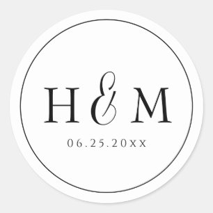 Enkel Elegant Typografi Monogram Svullnad Bröllop Runt Klistermärke