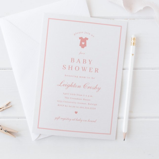 Enkel Elegant Typografi Rosa Baby Shower Inbjudningar (Simple Classic Typography Pink  Baby Shower Invitation.)