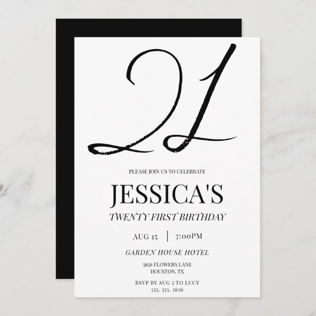 Enkel Elegant Unisex 21:a födelsedag Party Inbjudningar (Fram/baksida)