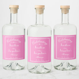 Enkel Elegant Vacker Rosa Bröllop Vit Detaljer Spritflaskor Etikett