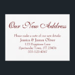 Enkel, Elegant vår Nya adress Burgundy på vitt Tilläggskort<br><div class="desc">Behålla dina vänner och din familj och dina nya adress med hjälp av dessa enkla, elegant-höljeskort. En mångsidig anteckning visar "Vår Ny adress" överst med ett söt, traditionellt skriptteckensnitt. Använda mallen fält om du vill lägga till all information för att anpassa designen för din egen använda. Mörkens burgundröda text placerades...</div>
