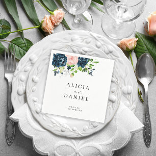 Enkel elegant, vattenfärg, blommigt bröllop pappersservett