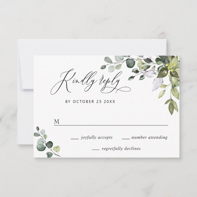 Enkel Elegant vattenfärg Eucalyptus Bröllop OSA Kort (Framsida)