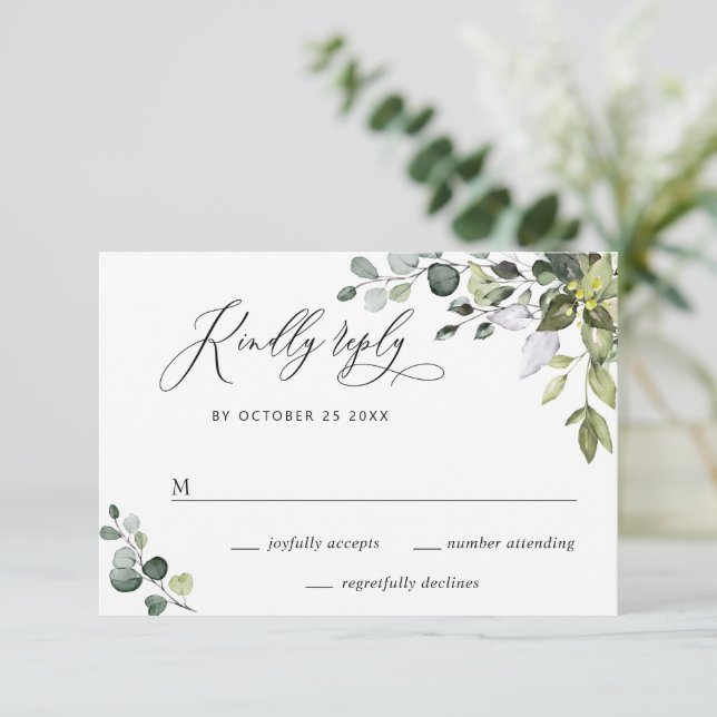 Enkel Elegant vattenfärg Eucalyptus Bröllop OSA Kort (Stående Fram)