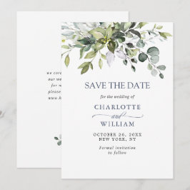 Enkel Elegant vattenfärg Eucalyptus Bröllop Spara Datumet