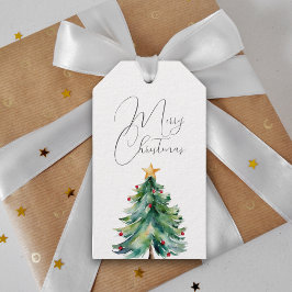 Enkel Elegant Vattenfärg God jul Träd Presentetikett
