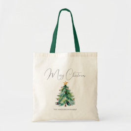 Enkel Elegant Vattenfärg God jul Träd Tygkasse