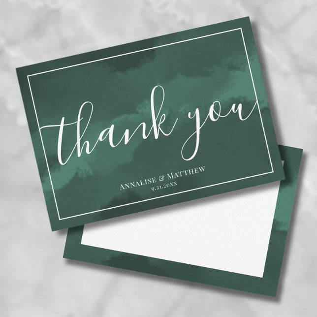 Enkel Elegant Vattenfärg Grönt Bröllop Tack Kort (Simple Elegant Watercolor Green Wedding Thank You Card)
