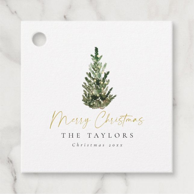 Enkel Elegant vattenfärg Julgran Gåvor Etiketter (Framsida)