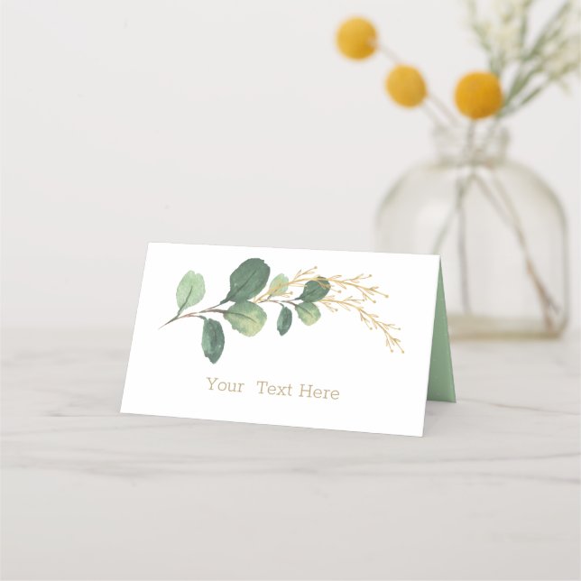 Enkel + Elegant Vattenfärgsfärgad Grönt Guld Green Placeringskort (Framsida)