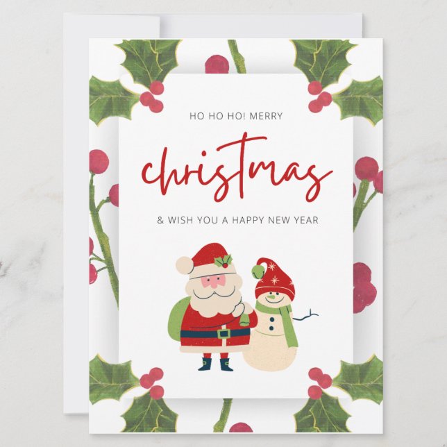 Enkel Elegant vattenfärgsGod jul Julkort (Framsida)