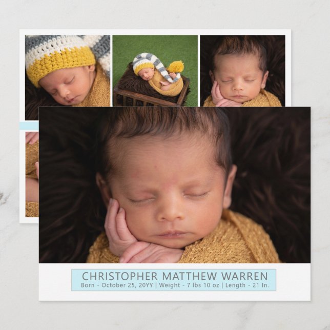 Enkel Elegant vit | Grått Blue Photo Collage Meddelande (Fram/baksida)