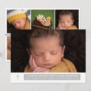 Enkel Elegant Vit Grått Kor Baby Fotokollage Meddelande