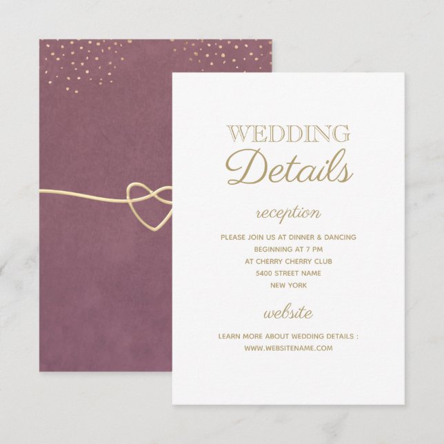 Enkel, elegant vit guld bröllopsinformationskort inbjudningar (Fram/baksida)