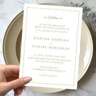 Enkel Elegant Vit & Guld Kant Islamisk Bröllop Inbjudningar