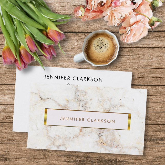 Enkel elegant, vit marmor-professionell guld visitkort (Modern elegant white marble pattern, gold frame,  professional business card.)