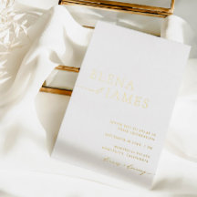 Enkel Elegant Vit och Guld minimalistiskt Bröllop