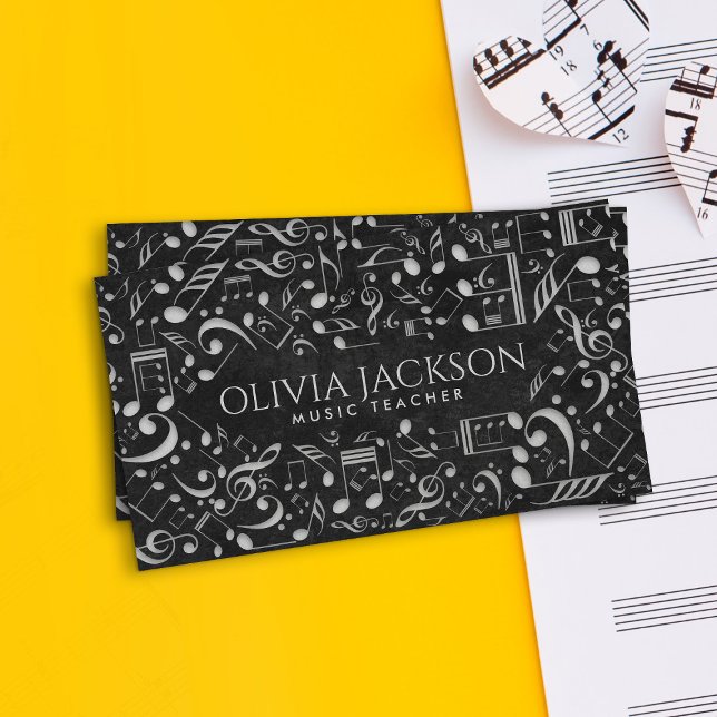 Enkel elegant vit papper musik noter mönster visitkort (Skapare uppladdad)