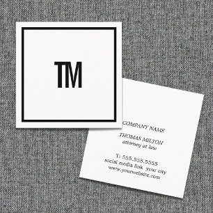 Enkel Elegant Vit Svart Monogram Advokat Fyrkantigt Visitkort