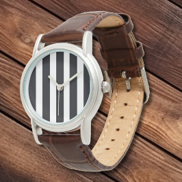 Enkel Elegant, vit, svart Rand-läder Armbandsur
