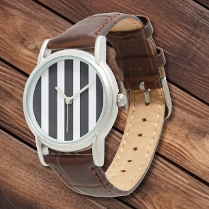 Enkel Elegant, vit, svart Rand-läder Armbandsur