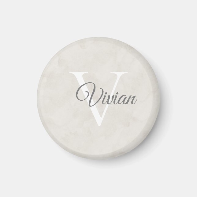 Enkel Elegant Vit vattenfärg Monogram Namn Magnet (Framsidan)