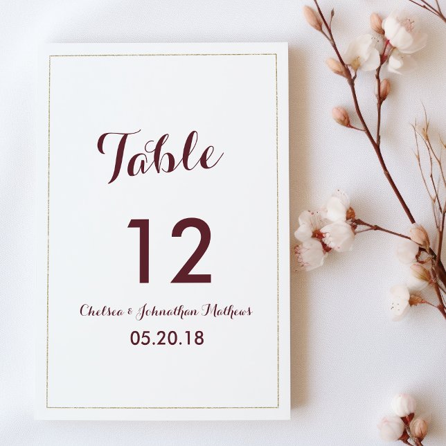 Enkel elegant, vita guld burgunda Bordsnummer (Simple elegant white gold burgundy Table Numbers)
