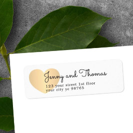 Enkel Elegant Vita Guld Heart Bröllop-etikett Returadress Etikett