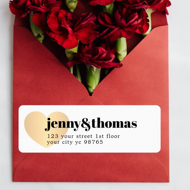 Enkel Elegant Vita Guld Heart Bröllop-etikett Returadress Etikett (Skapare uppladdad)