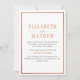 Enkel Elegant Vita kopparOrangen Modern Bröllop Inbjudningar