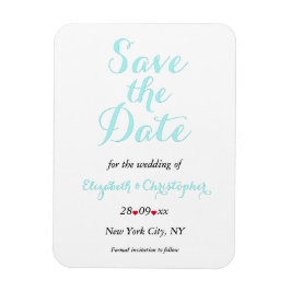 Enkel Elegant Vita Teal Bröllop spara datum Magnet