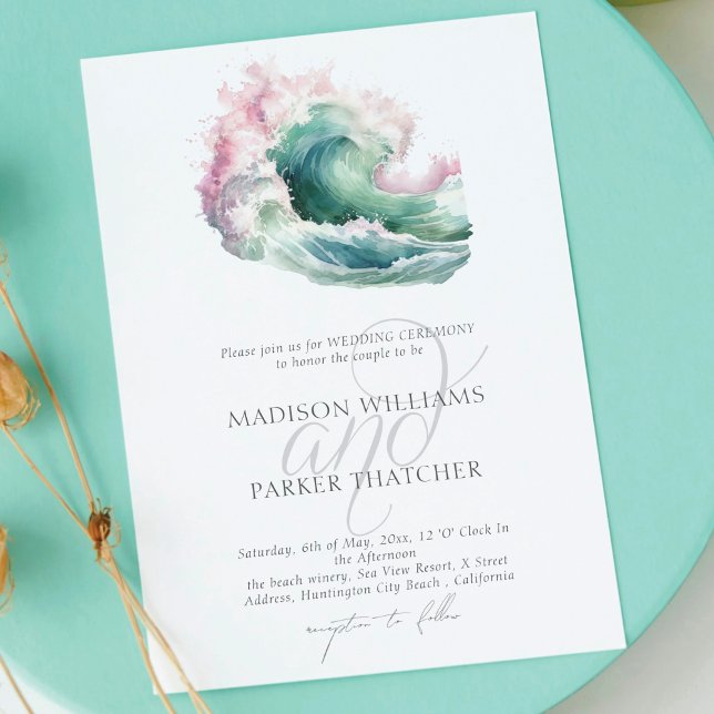 Enkel Elegant Watercolor Beach Wedding Inbjudningar (Skapare uppladdad)