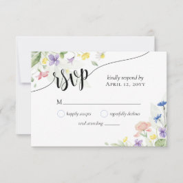 Enkel Elegant Watercolor Wildblommor Boho Bröllop OSA Kort