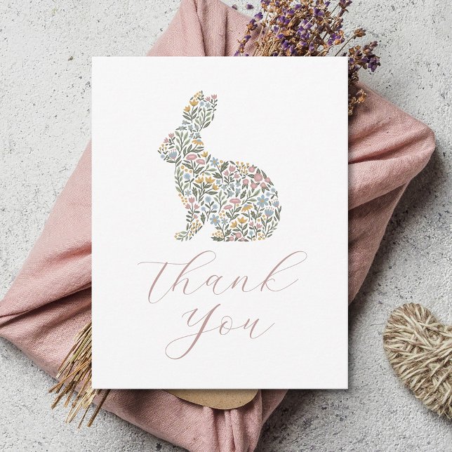 Enkel Elegant Wildblomme Rabbit Baby Shower Tack Kort (Skapare uppladdad)