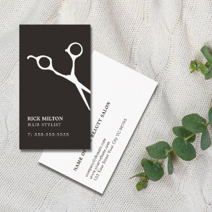 Enkel elegantsvartvit Scissor frisören Visitkort