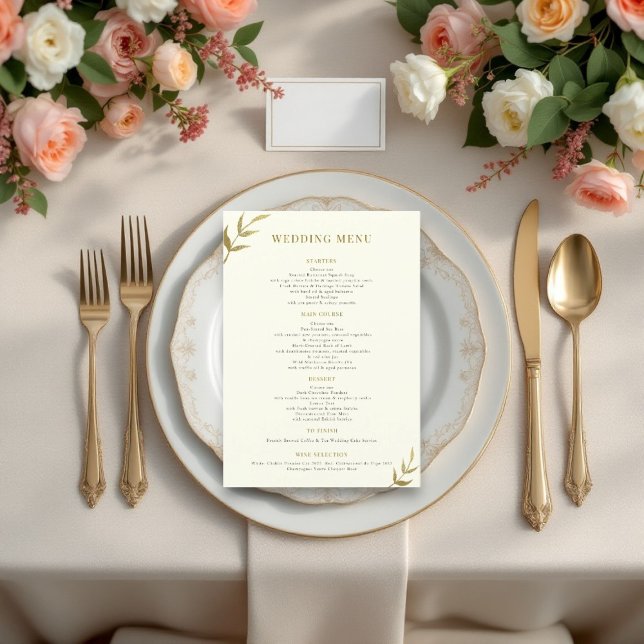 Enkel elfenben i elegant och guld bröllop meny (luxury elegant wedding menu card filly custionizable , in ivory and gold )