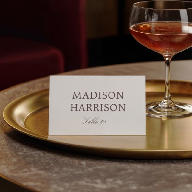 Enkel Elfenben och Brun Bröllopsplatskort Gör-det- Inbjudningar (Skapare uppladdad)